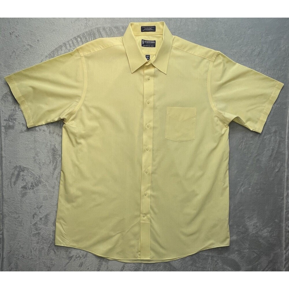 Stafford Essentials Men's Yellow SS Shirt Size 17 1/2, Classic Fit, Cotton Blend